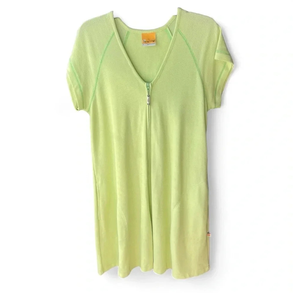 Done Down Under Swim Zip Coverup Bright Green/Yellow with Pockets size medium